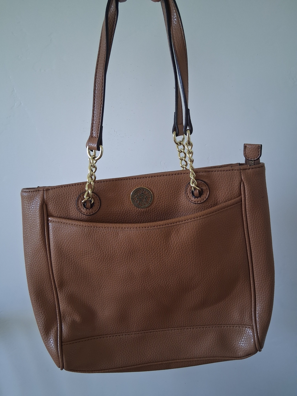 Anne Klein Tote Bag in Cognac Brown with Chain Detail